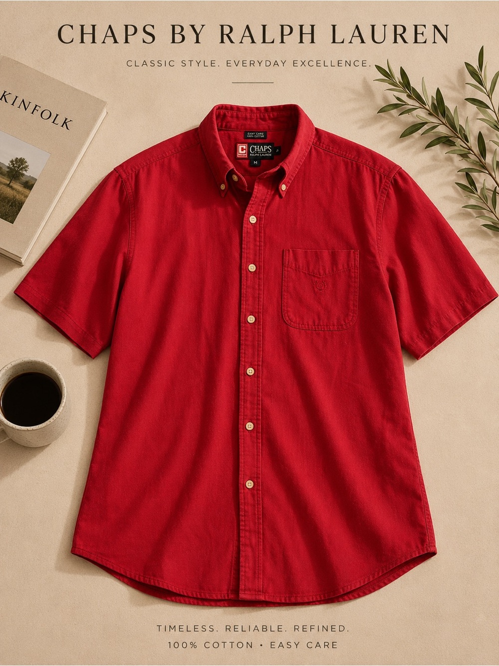 Chaps Red Short-Sleeve Button-Down Casual Shirt